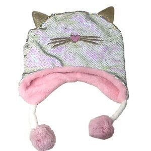 Love2Design Girls Pink Sparkly Mermaid Kitty Cat Ears Hat Pink Fur Lined Pom Pom